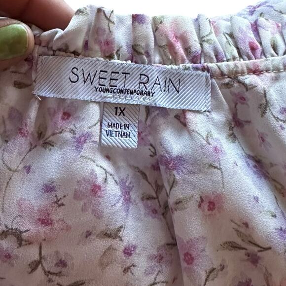 Womens Shirt 1X White Floral Spring Break Delicate Cottagecore Feminine Prairie - Picture 7 of 8